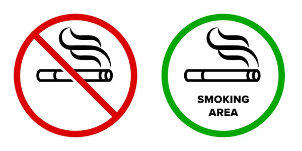 Raucherbereich und Nichtraucher-Vektor-Symbole. Raucherzone, Rauchen erlaubt und verbotenes Logo-Schild — Stockvektor
