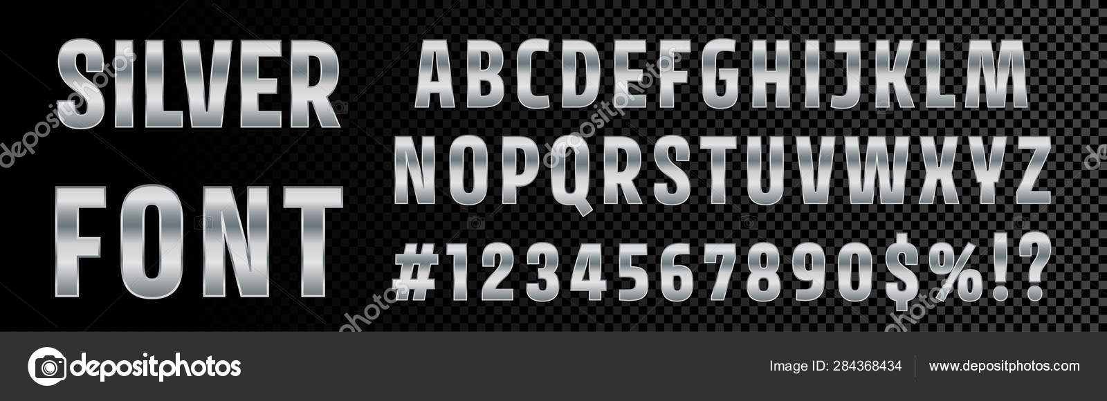 Vector Silver Alphabet Letters And Numbers Stock Illustration