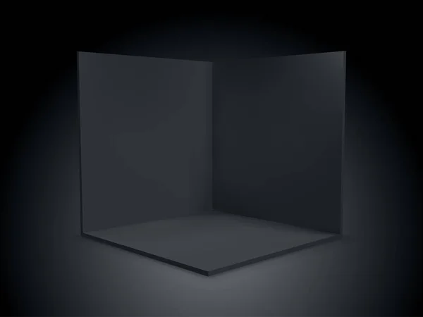 Würfelbox 3d, Eckraum im Innenraum Querschnitt. Vektor schwarz transparent leer geometrisches Quadrat 3d Würfelbox innerhalb Vorlage — Stockvektor