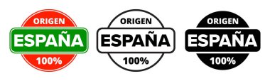 Made in Spain logo, Origen Espana product label stamp. Vector Spanish made 100 percent premium quality production package icon clipart