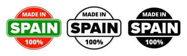 Made in Spain vector icon. Spanish made quality product label, 100 percent package logo stamp clipart
