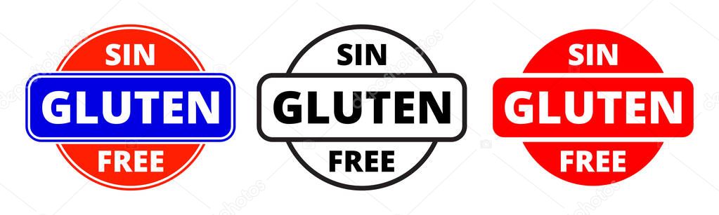 Gluten free icon, Spanish Sin Gluten food package stamp. Vector gluten free healthy products package label logo