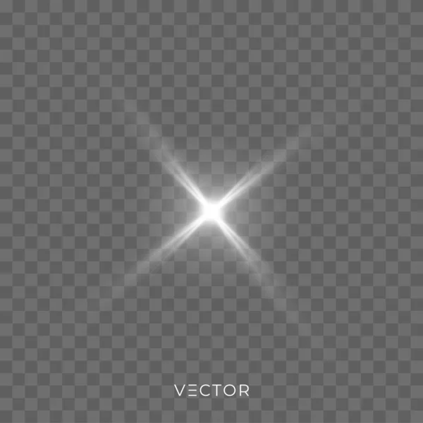Η φωτεινή λάμψη του αστεριού, η λάμψη του σπινθήρα, απομονώνεται σε διαφανές φόντο. Το λευκό φως του ηλιακού φωτός έχει αποτέλεσμα — Διανυσματικό Αρχείο