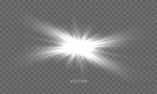 Star Shine, Sun Light Glow vonken, Vector Bright sparkles met lens flare effect. Geïsoleerde zon flits en Starlight met glanzende stralen op transparante achtergrond — Stockvector