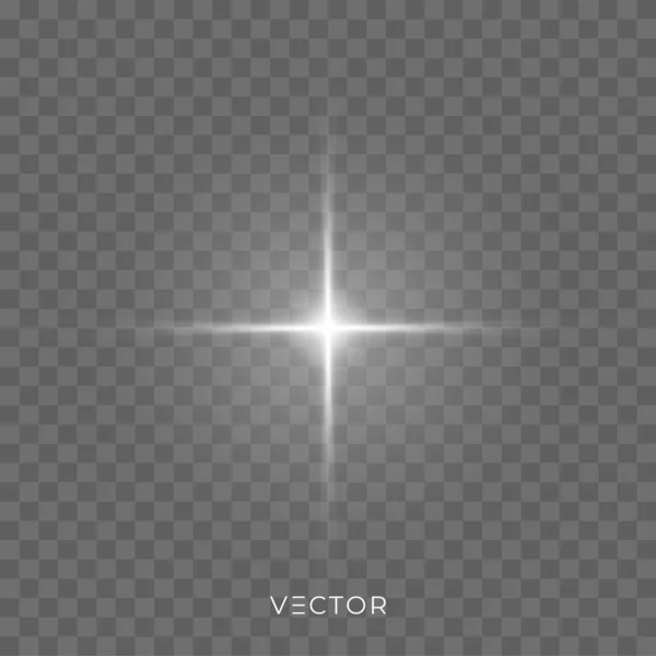 星光、白い輝きは透明な背景に効果を発散します。ベクトル明るいレンズフレア輝き、光沢のある光線で星明かり点滅 — ストックベクタ