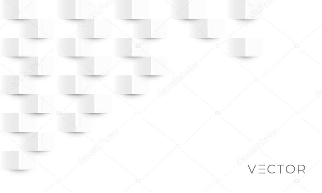 Abstract geometric texture background, white paper 3D fold pattern, vector. Modern graphic design, Geometric gray square texture background