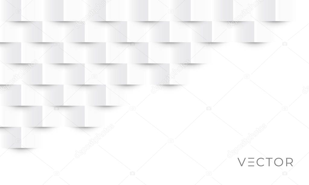White geometric texture pattern background. Abstract 3d square paper creative graphic design. Wallpaper and modern business background