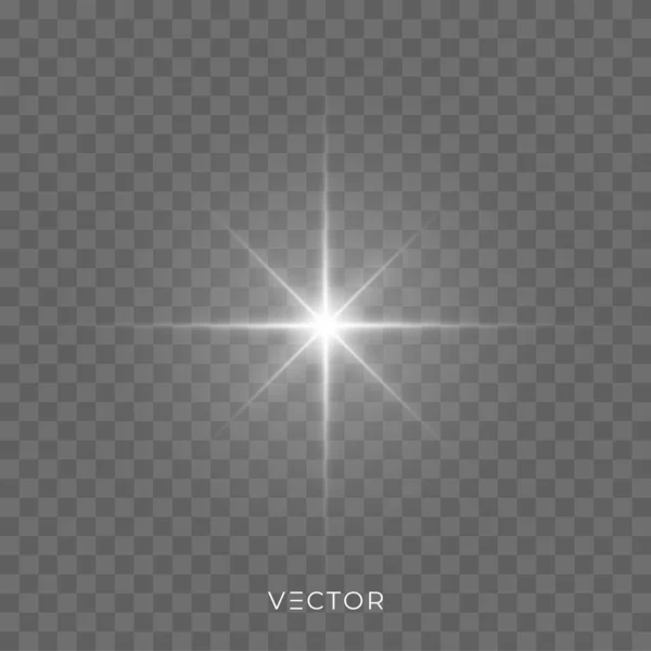 Éclat de lumière, éclats de flash d'étoile, effet de fusée éclairante de lentille de soleil de vecteur. Étincelles lumineuses magiques, Rayons brillants de Noël — Image vectorielle