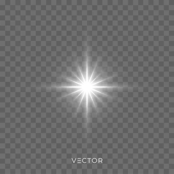 Destello de luz de estrella, rayos brillantes y brillo brillante de Navidad. Resplandor de destello de lente Vector Starlight — Vector de stock
