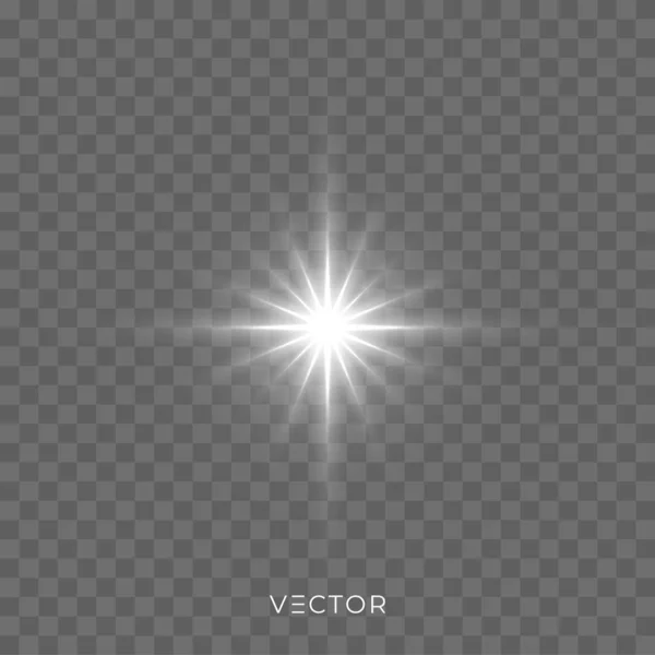 Flash de luz de estrela, raios brilhantes e brilho brilhante de Natal. Lente de luz estelar vetorial brilho — Vetor de Stock