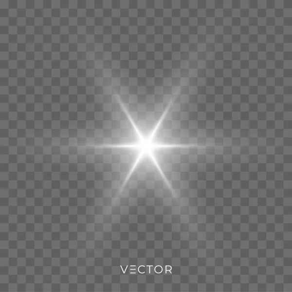 Brillo de luz de estrella, chispas de destello brillante con efecto de destello de lente. Brilla la luz brillante del brillo de la Navidad del vector — Vector de stock