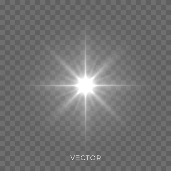 Brillo de luz de estrella, chispas de destello brillante con efecto de destello de lente. Brillo de Navidad vectorial, brillo de luz mágica brilla — Vector de stock