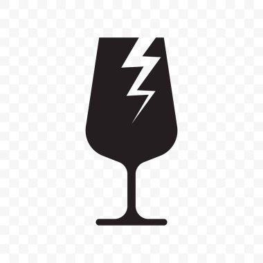 Kırılgan cam ikonu, dikkatli lojistik ve teslimat etiketi ile halledin. Kırılgan paket kutusu, cam bardak uyarı vektör işareti