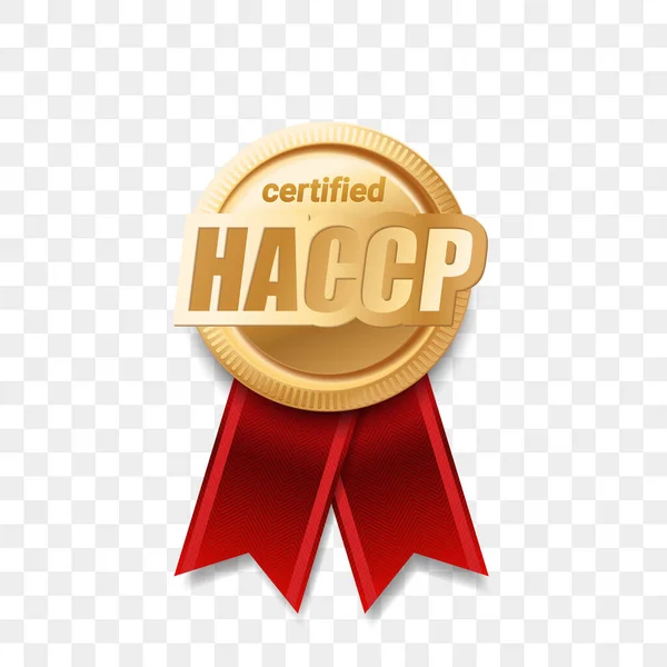 采购产品Haccp认证的奖带 食品安全和质量徽章 矢量金牌 Haccp认证金保证书印章 认证控制保证书标志 危害分析关键控制点 — 图库矢量图片