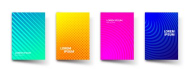 Desen eğimli arkaplan soyut vektör şablonları. Soyut asgari gradyan çizgi şekillerine sahip modern geometrik tasarım ve broşür kapağı, sunum veya el ilanı şablonu için yarım ton etkisi