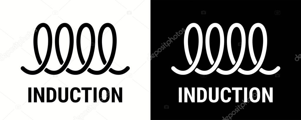 Induction icon for electric hob and cooking stove oven cooker, vector symbol. Induction spiral icon for cookware saucepan and frying pan surface suitable use, cooking grate and heating logo sign
