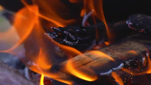 Cucina all'aperto, cottura al rogo, calderone di metallo sul fuoco, primo piano — Video Stock