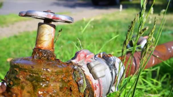 Gota de agua, fugas del grifo de la válvula vieja . — Vídeo de stock