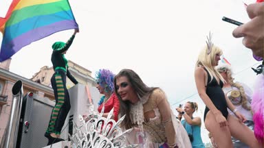 Ukrayna, Kiev, 17 Haziran 2018. Lgbt eşitlik Mart. Travesti ve travestiler