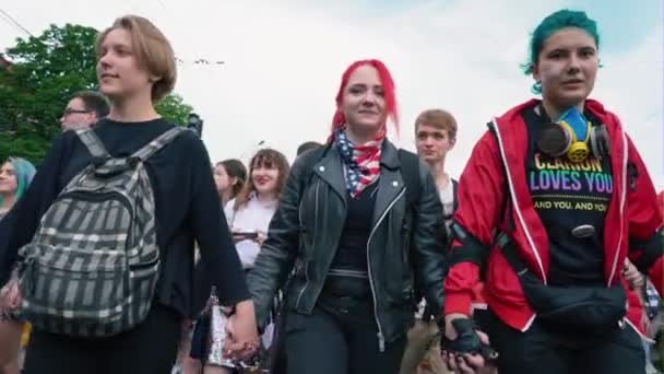 Ukraine, Kyiv, June 17, 2018. March of the LGBT Equality, gay lesbian pride — Stock Video