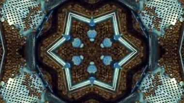 Kahve çekirdekleri kaleydoskop. Disko, festival, tasarım için çikolata arka plan. Coffee shop tasarım. Tahıl dönüyor. Kahve soyutlama. Tahıl öğütme. Kahverengi metal ile süsleme