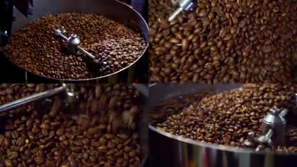 Collage Varios Videoclips Que Cubren Tema Del Café Pared Montaje — Vídeo de stock