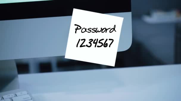 암호입니다 1234567 컴퓨터 보안입니다 모니터에 암호입니다 손으로 텍스트 표시와 작성입니다 — 비디오