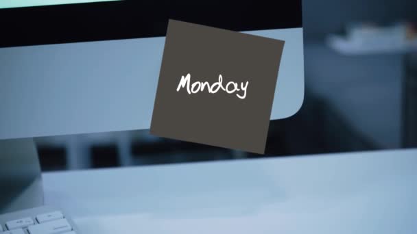 Monday Days Week Inscription Sticker Monitor Message Motivation Reminder Handwritten — Stock Video