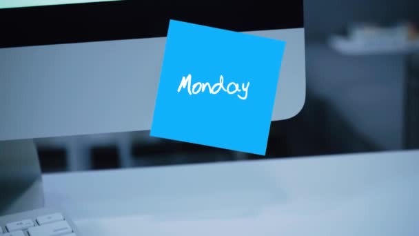 Segunda Dias Semana Inscrição Autocolante Monitor Mensagem Motivação Lembrete Texto — Vídeo de Stock