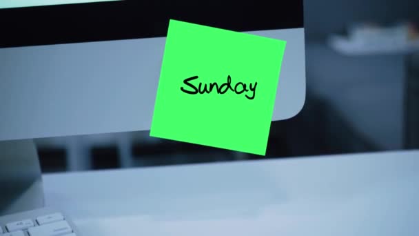 Κυριακή Ημέρες Της Εβδομάδας Επιγραφή Στο Αυτοκόλλητο Για Την Οθόνη — Αρχείο Βίντεο
