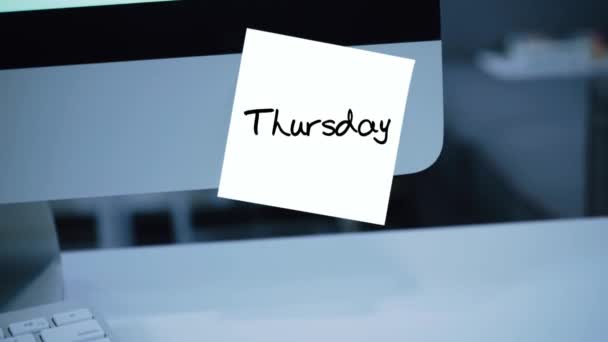 Thursday Days Week Inscription Sticker Monitor Message Motivation Reminder Handwritten — Stock Video