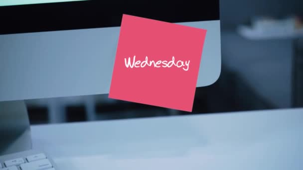 Woensdag Dagen Van Week Inscriptie Sticker Monitor Bericht Motivatie Herinnering — Stockvideo