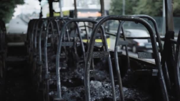 Λεωφορείο Μετά Φωτιά Έκρηξη Βόμβας Επιβατηγό Όχημα Τρομοκρατική Ενέργεια Ένα — Αρχείο Βίντεο