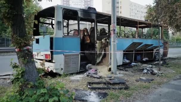 Λεωφορείο Μετά Φωτιά Έκρηξη Βόμβας Επιβατηγό Όχημα Τρομοκρατική Ενέργεια Ένα — Αρχείο Βίντεο