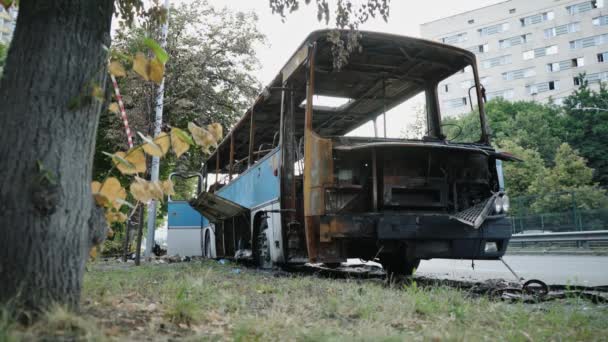 Autobus Pożarze Eksplozja Bomby Pojeździe Pasażerskim Akt Terrorystyczny Autobusie Przewożący — Wideo stockowe