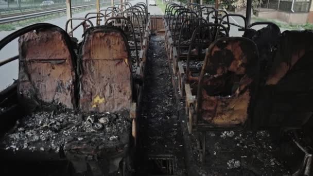 Autobus Dopo Incendio Esplosione Una Bomba Veicolo Passeggeri Atto Terroristico — Video Stock