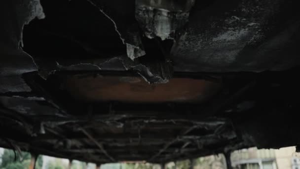 Buss Efter Branden Explosion Bomb Ett Passagerarfordon Terrorist Lagen Buss — Stockvideo