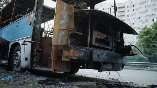 Autobús Tras Incendio Explosión Una Bomba Vehículo Pasajeros Acto Terrorista — Vídeo de stock