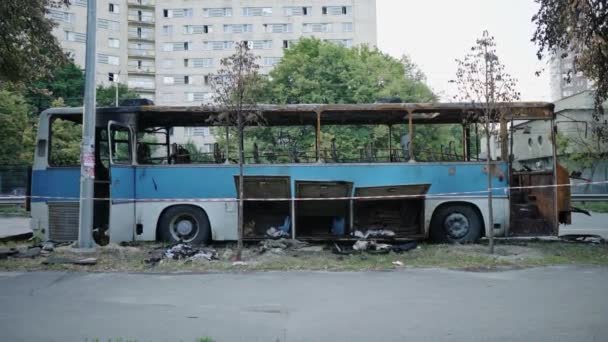 Λεωφορείο Μετά Φωτιά Έκρηξη Βόμβας Επιβατηγό Όχημα Τρομοκρατική Ενέργεια Ένα — Αρχείο Βίντεο