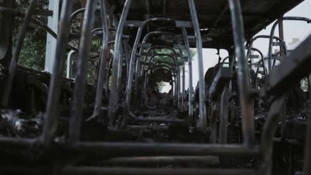 Ônibus Depois Incêndio Explosão Uma Bomba Num Veículo Passageiros Acto — Vídeo de Stock