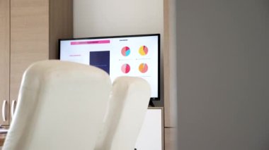 Tv displayler grafiklerini ve verilerini bir şirket hakkında toplantı Yönetim Kurulu boş oda