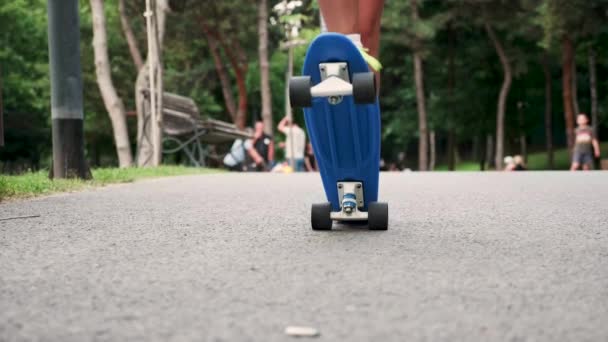 Jong meisje krijgt op een skateboard — Stockvideo