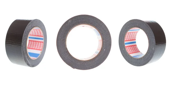 Koker reparatie tape zwart set, collectie patronen kit geïsoleerd — Stockfoto