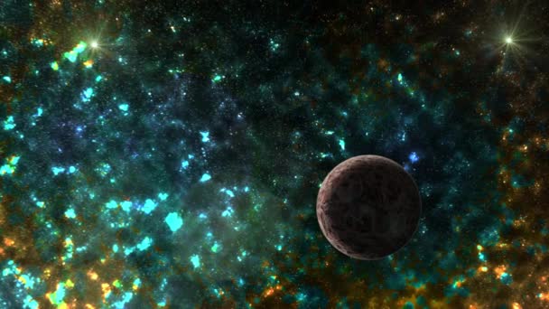 Fantastisk stjernetåke og rombilde av en planet som passerer rammen – stockvideo