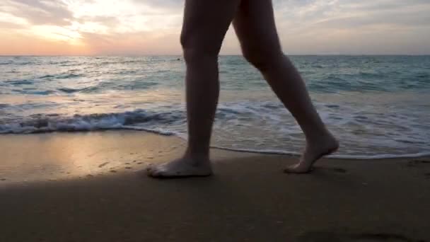 Close up woman feet walking on the beach in the water — Stock Video