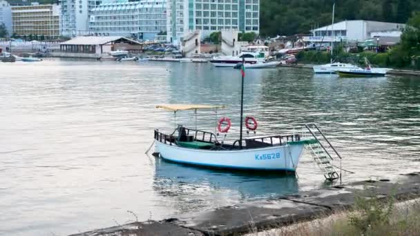 Pequeno barco na marina — Vídeo de Stock