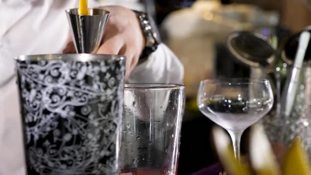 Barman pouring alcohol in a glass — Stock Video