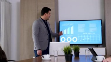 Büyük ekran Tv verileri sunmak işadamı yakın çekim
