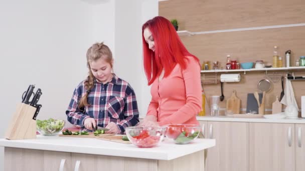 Hija ayudando a su madre en la cocina — Vídeo de stock