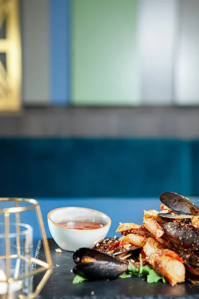 Fine seafood cuisine in luxury restaurant